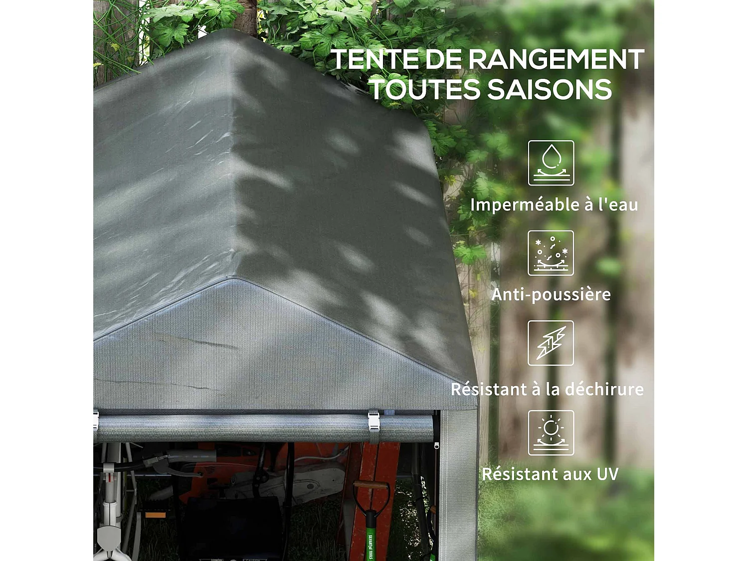 Abri de jardin tente de stockage portable abri de vélo garage pour extérieur avec cadre en métal galvanisé et grande porte, 1,2 x 1,8 m gris foncé