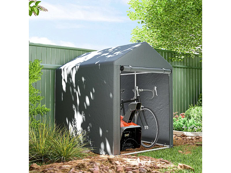 Abri de jardin tente de stockage portable abri de vélo garage pour extérieur avec cadre en métal galvanisé et grande porte, 1,2 x 1,8 m gris foncé