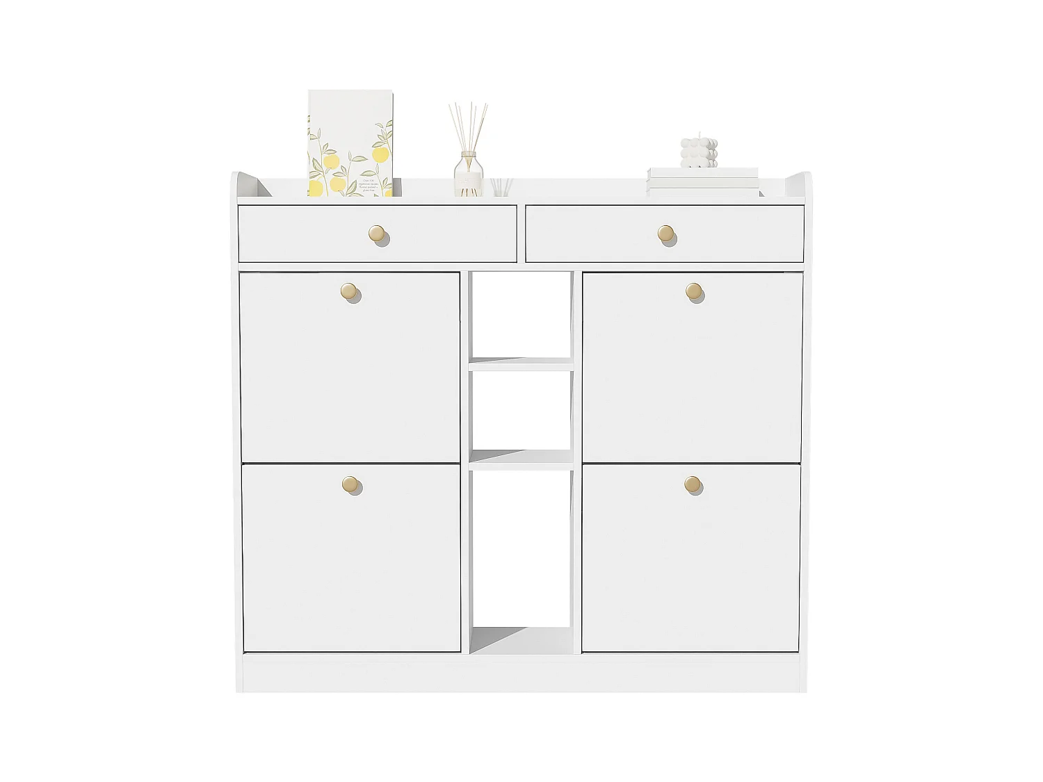 Sapateira com 2 gavetas, 3 compartimentos abertos e 4 portas de batente - 110 x 26 x 100 cm - Aglomerado - Branco