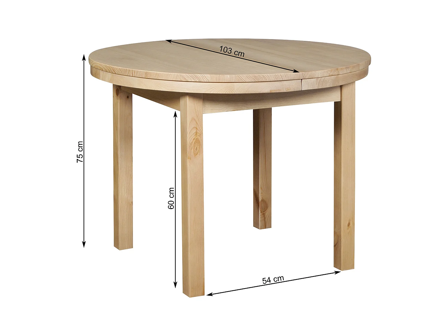 Ronde tafel 100 - 150 cm uitschuifbare houten tafel, kleur eiken