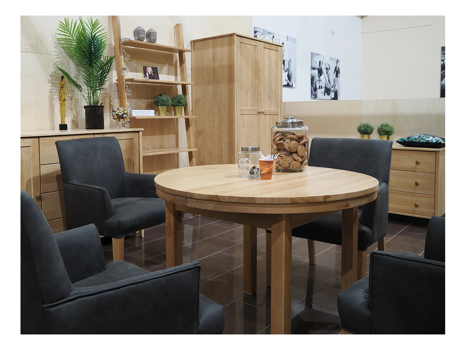 Ronde tafel 100 - 150 cm uitschuifbare houten tafel, kleur eiken