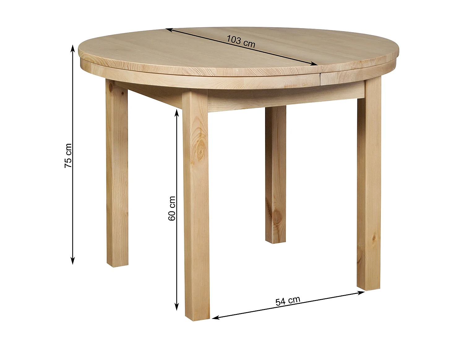 Ronde tafel 100 - 150 cm uitschuifbare houten tafel, kleur eiken