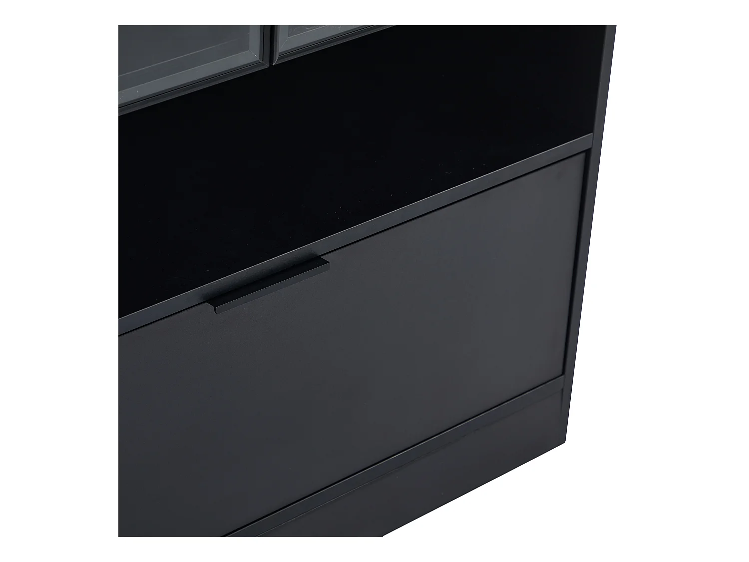 Vitrine avec 3 portes et 1 compartiment - 80 x 35 x 120 cm - LEDs - Panneau de particules et verre - Noir