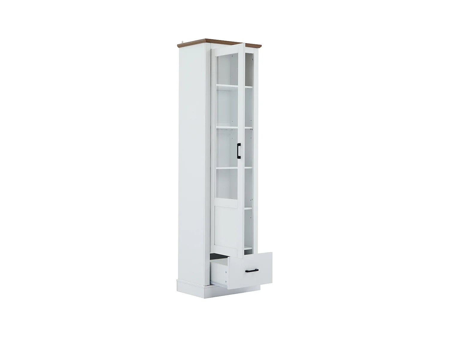 Vitrinekast met 1 glazen deur en 1 lade - 50 x 35 x 178 cm - LED - Spaanplaat en glas - Wit