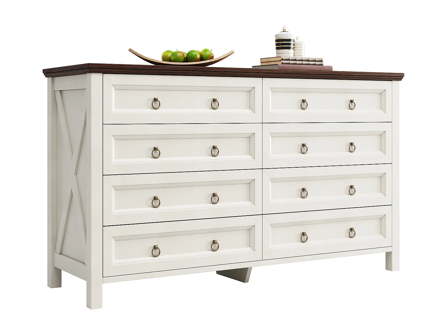 Commode moderne avec 8 tiroirs, buffet - 137 x 40 x 79.5 cm - pour chambre, salon - MDF - Couleur noyer + beige