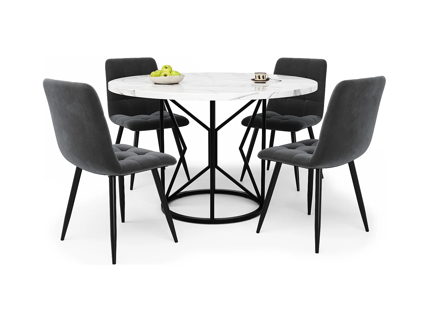 Eettafel + 4 fluwelen stoelen set - 140 x 80 x 75 cm - MDF + gouden metalen poten - Wit + beige