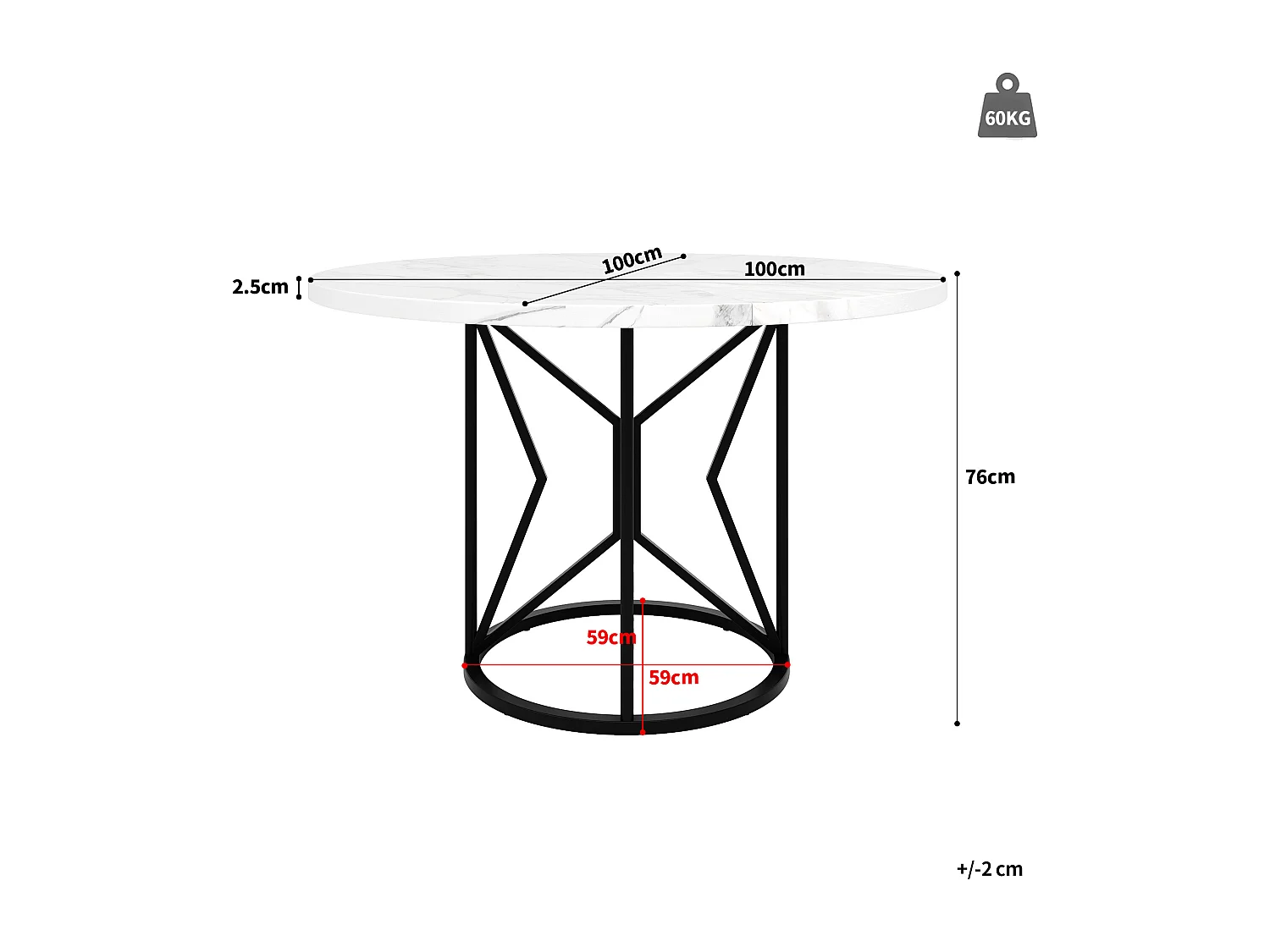 Ensemble table à manger ronde + 4 chaises en velours - D 100 x H 76 cm - MDF et métal - Blanc + gris