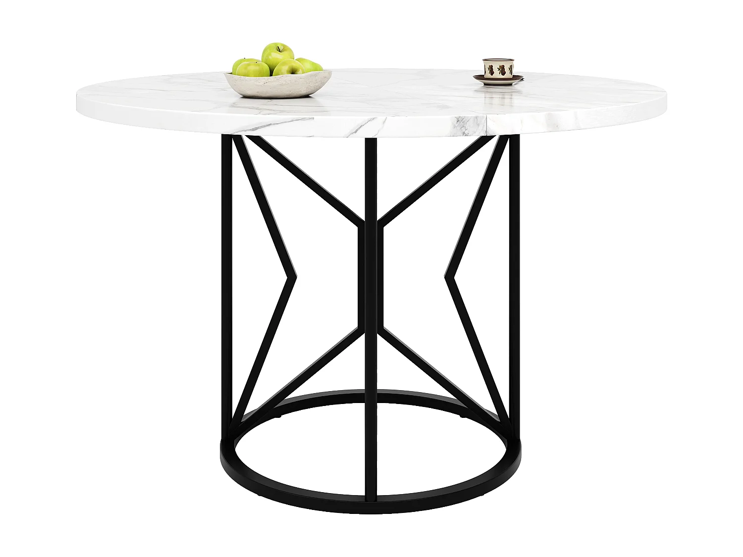 Ensemble table à manger ronde + 4 chaises en velours - D 100 x H 76 cm - MDF et métal - Blanc + gris