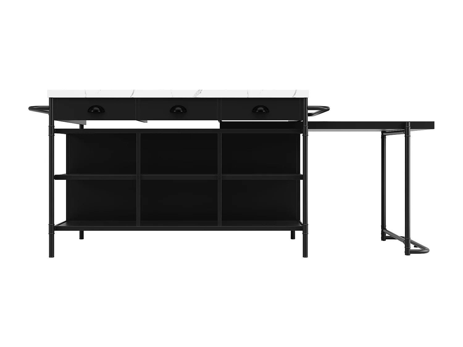 Set isola cucina con 4 sedie in velluto e tavolo da pranzo estensibile - 130/182,5 x 71,5 x 90 cm - MDF - Nero e bianco