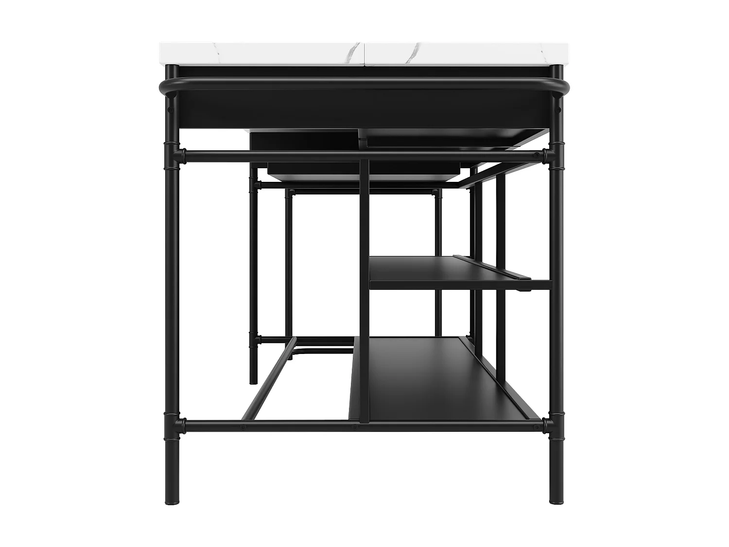 Set isola cucina con 4 sedie in velluto e tavolo da pranzo estensibile - 130/182,5 x 71,5 x 90 cm - MDF - Nero e bianco