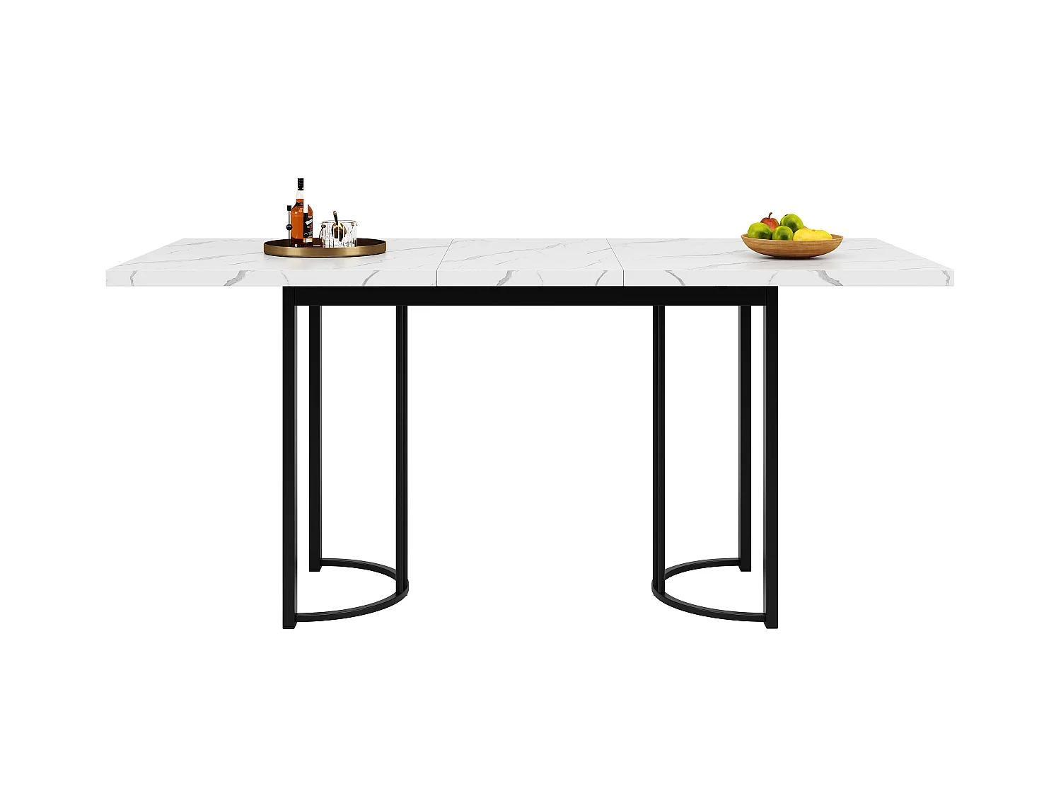 Eettafel + 4 fluwelen stoelen set - 140 x 80 x 75 cm - MDF + gouden metalen poten - Wit + beige