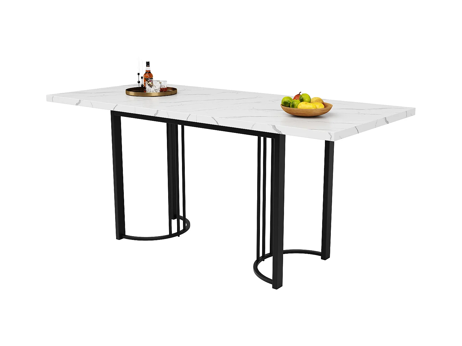 Eettafel + 4 fluwelen stoelen set - 140 x 80 x 75 cm - MDF + gouden metalen poten - Wit + beige