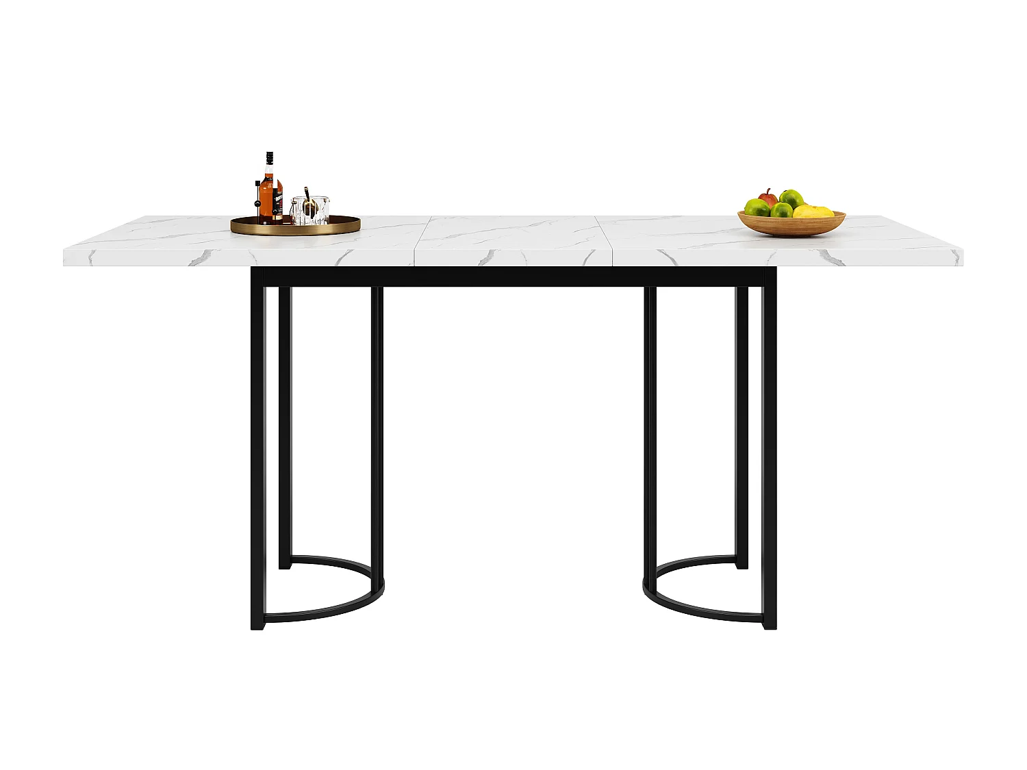 Ensemble table extensible + 8 chaises en velours - 140/179.5 x 80 x 75.5 cm - MDF + Pieds en métal - Blanc + noir