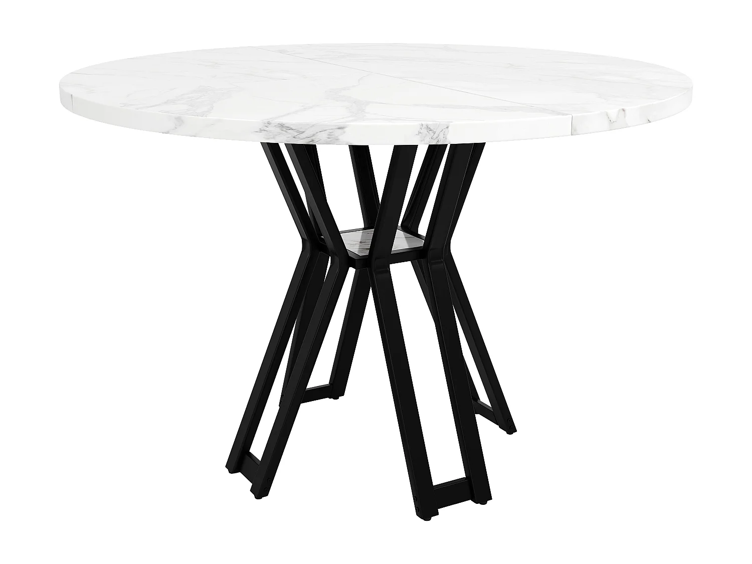Ensemble table à manger ronde + 4 chaises en velours - D 100 x H 76 cm - MDF et pièds en métal noir - Effet marbre - Blanc + gris