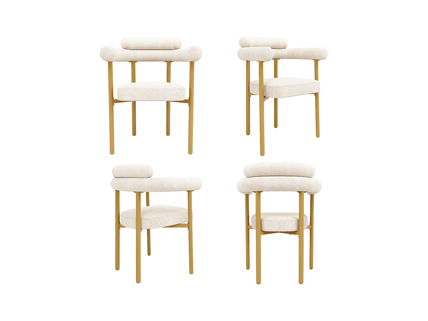 Ensemble table à manger + 4 chaises en velours - 140 x 80 x 75 cm - MDF + Pieds en métal doré - Beige