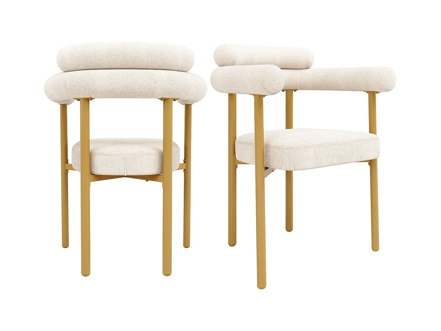 Ensemble table à manger + 4 chaises en velours - 140 x 80 x 75 cm - MDF + Pieds en métal doré - Beige
