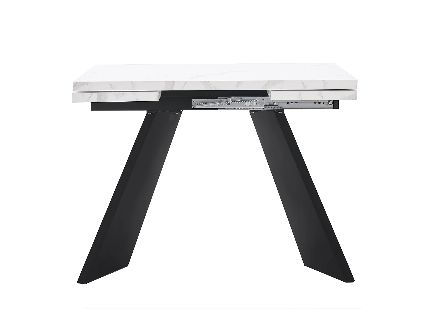 Conjunto de mesa extensible + 4 sillas de terciopelo - 159 x 80 x 75 cm - MDF + Patas de metal - Gris + blanco