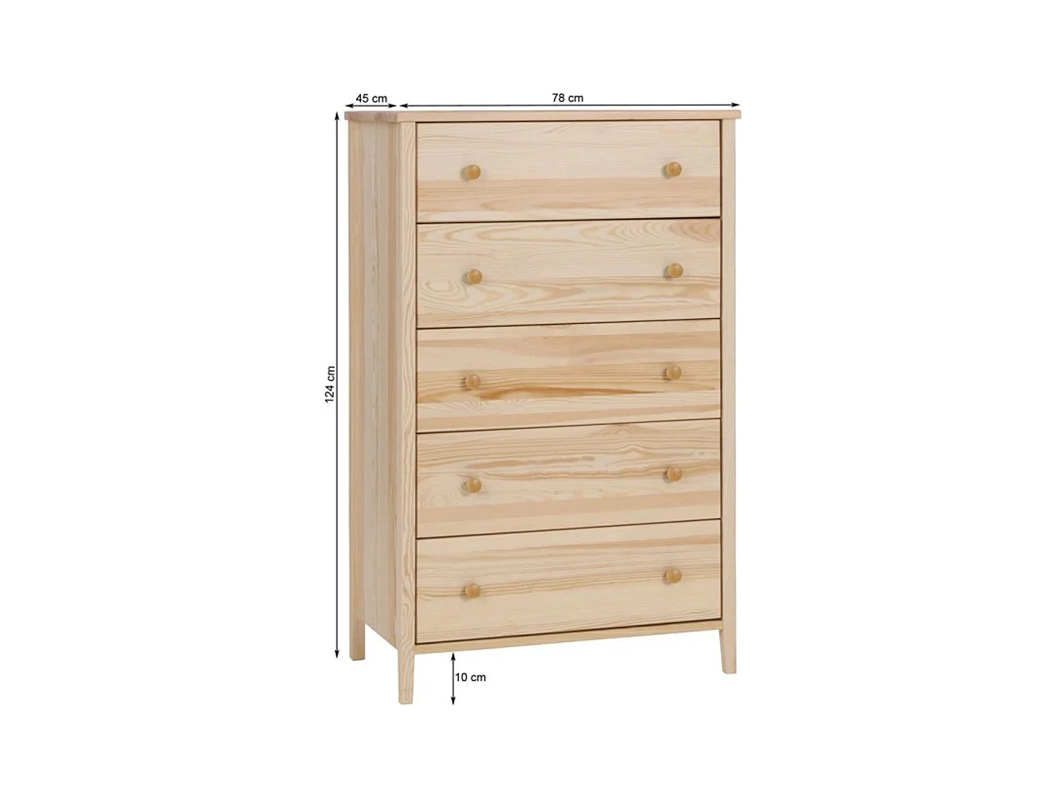 Houten ladekast 124 x 78 cm Colorado III, 5 laden, grenen