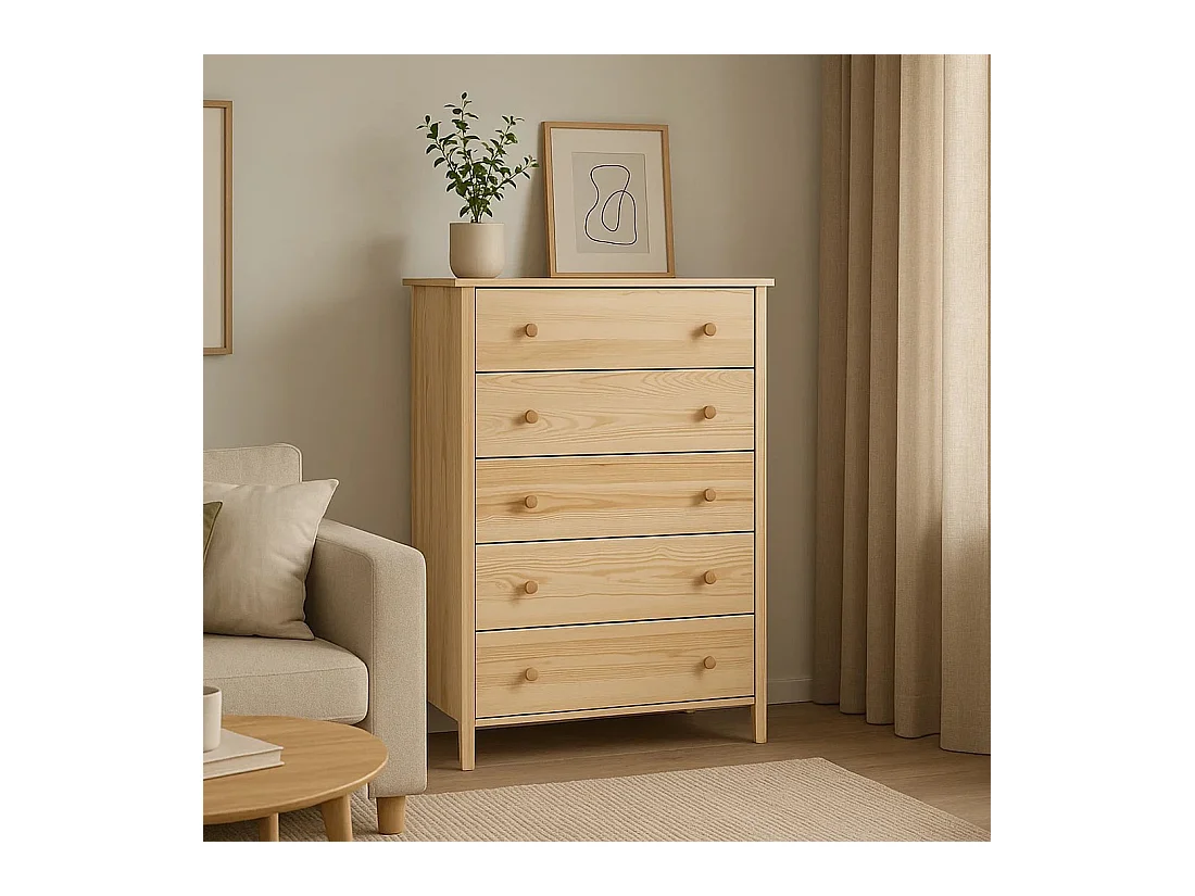Commode en bois 124 x 78 cm Colorado III, 5 tiroirs, pin