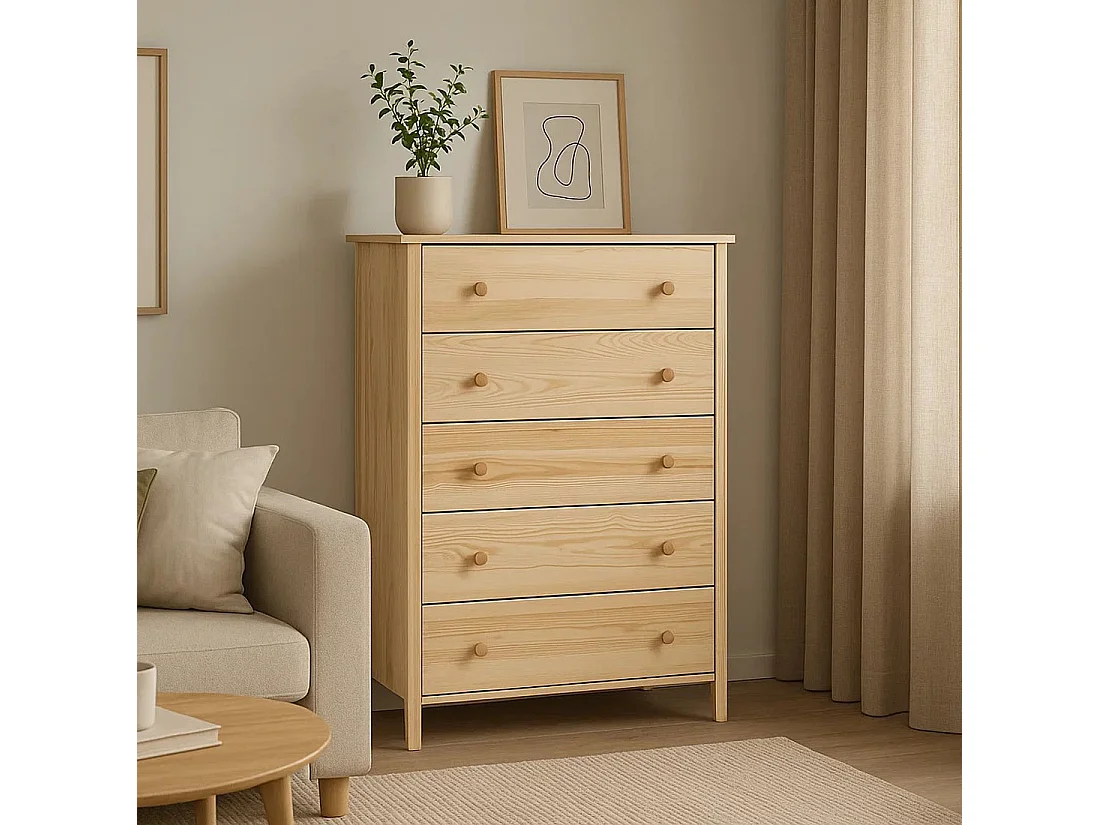 Commode en bois 124 x 78 cm Colorado III, 5 tiroirs, pin