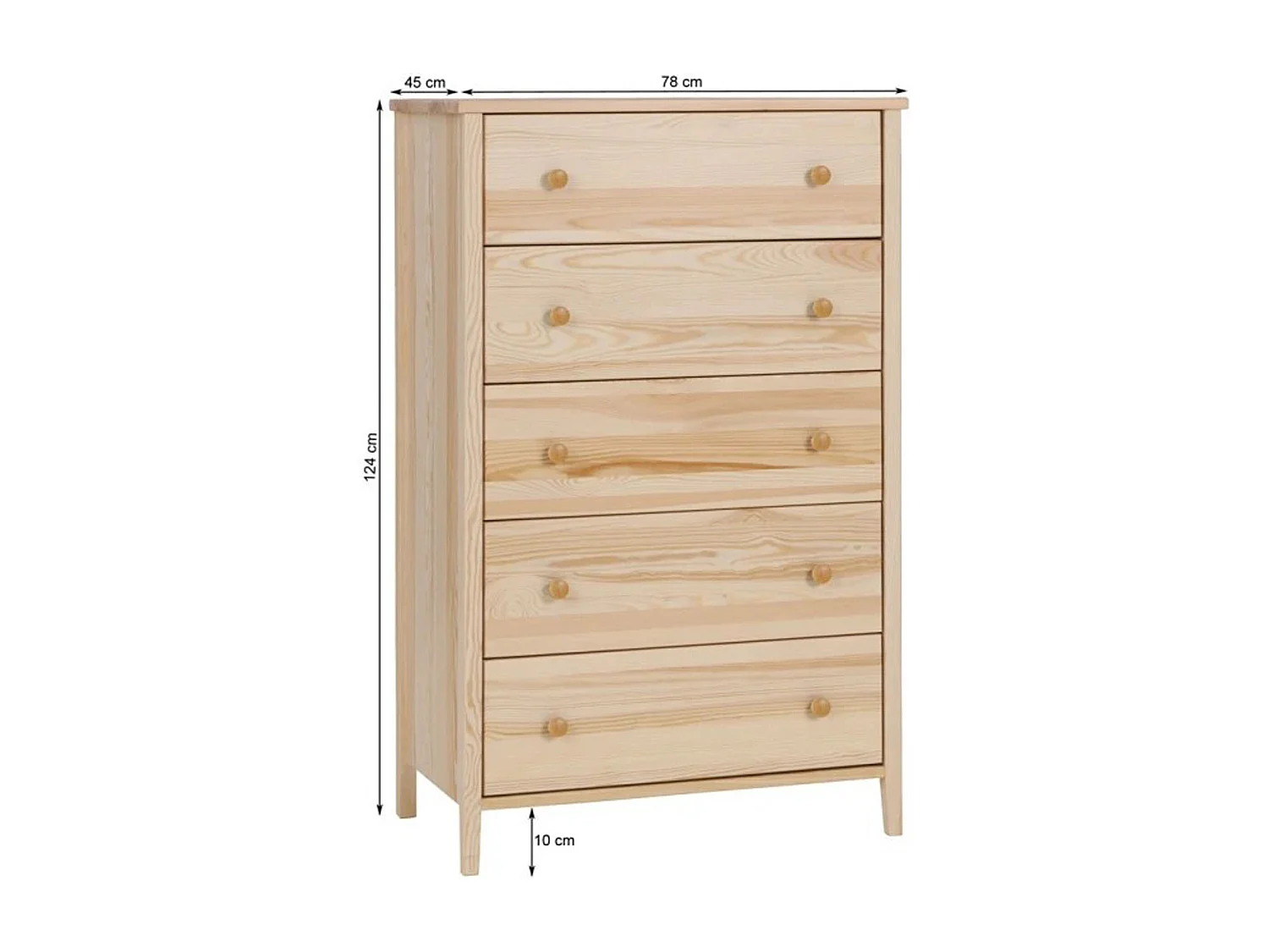 Commode en bois 124 x 78 cm Colorado III, 5 tiroirs, pin
