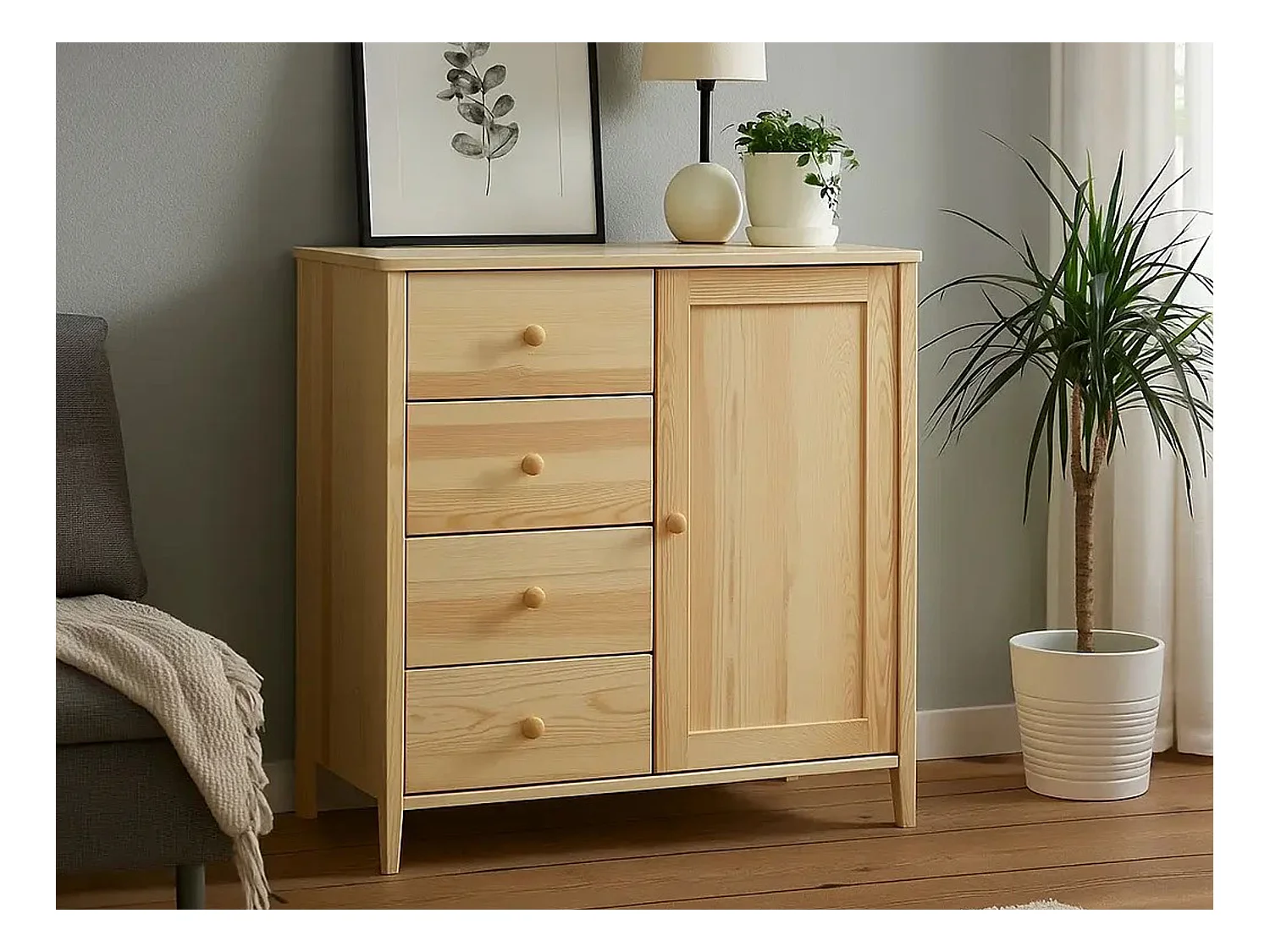 Houten kist 94 x 98 cm Colorado VI, 4 laden 1 deur, grenen