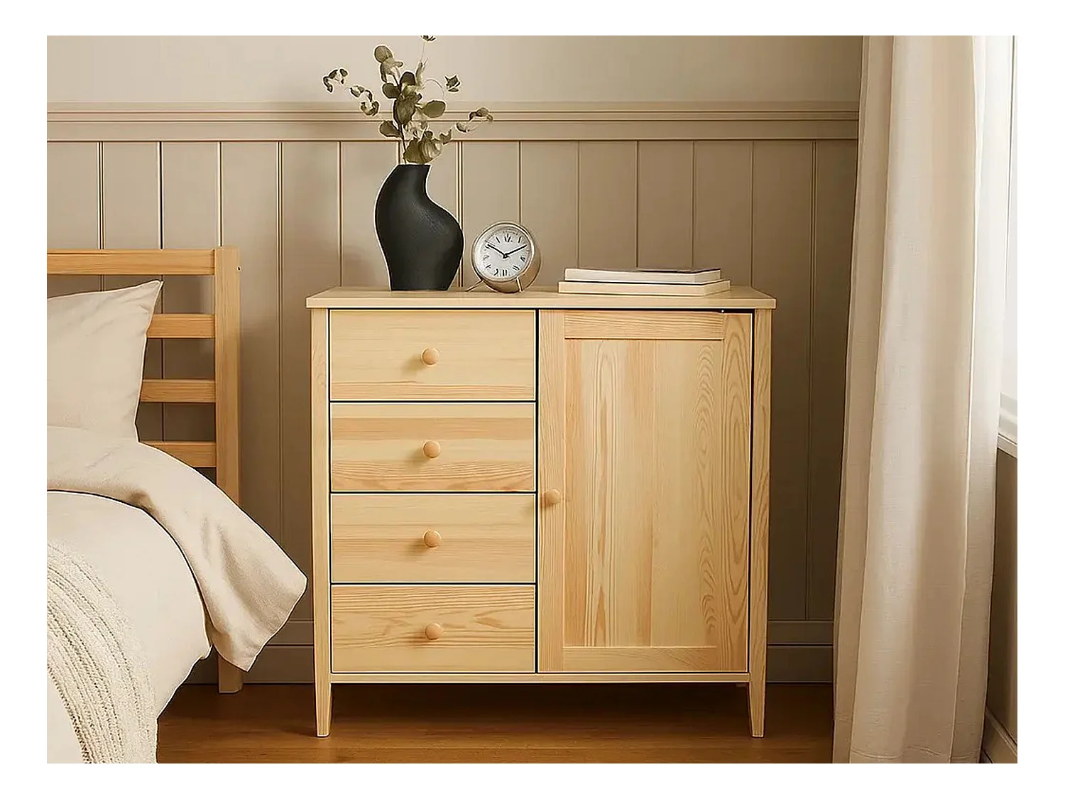 Houten kist 94 x 98 cm Colorado VI, 4 laden 1 deur, grenen