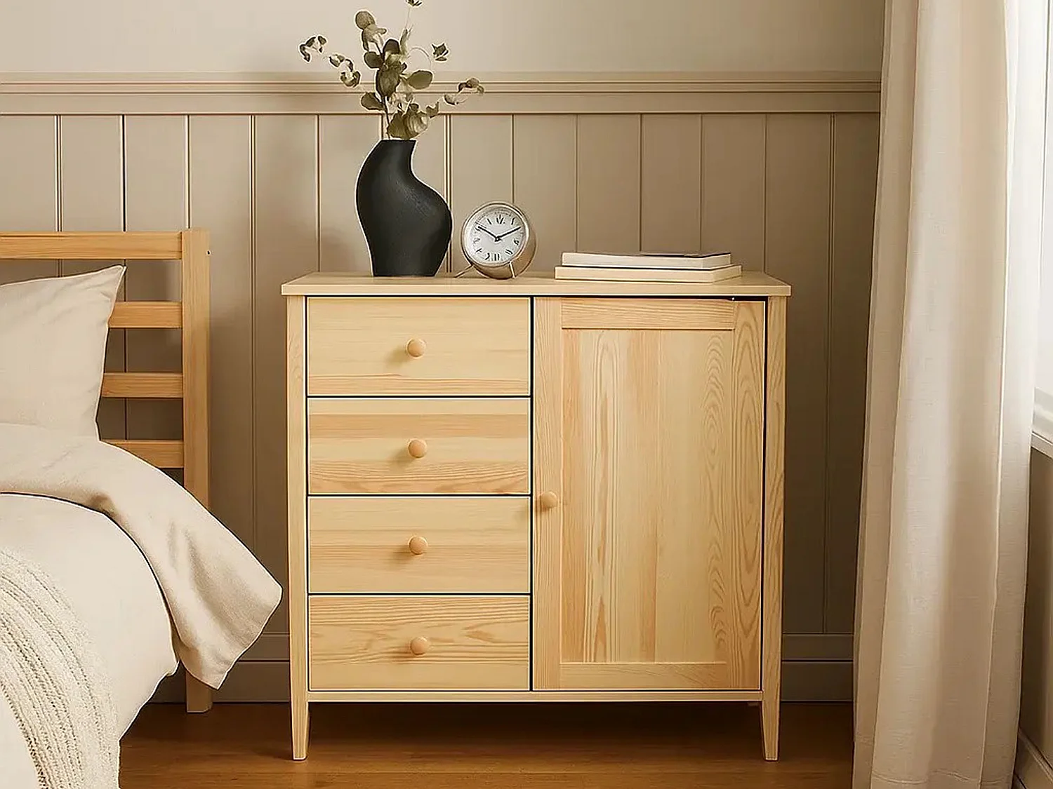 Commode en bois 94 x 98 cm Colorado VI, 4 tiroirs 1 porte, pin