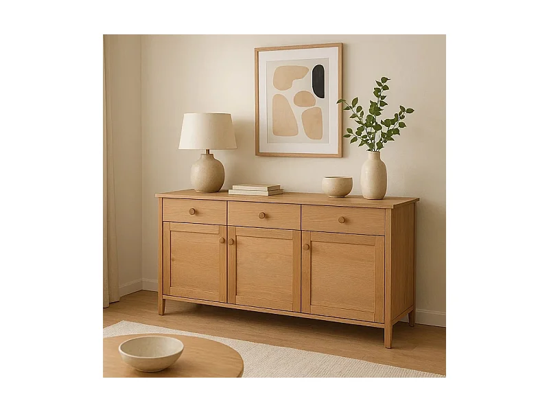 Holzkommode 74 x 143 cm Colorado V, 3 Schubladen 3 Türen, Farbe Eiche