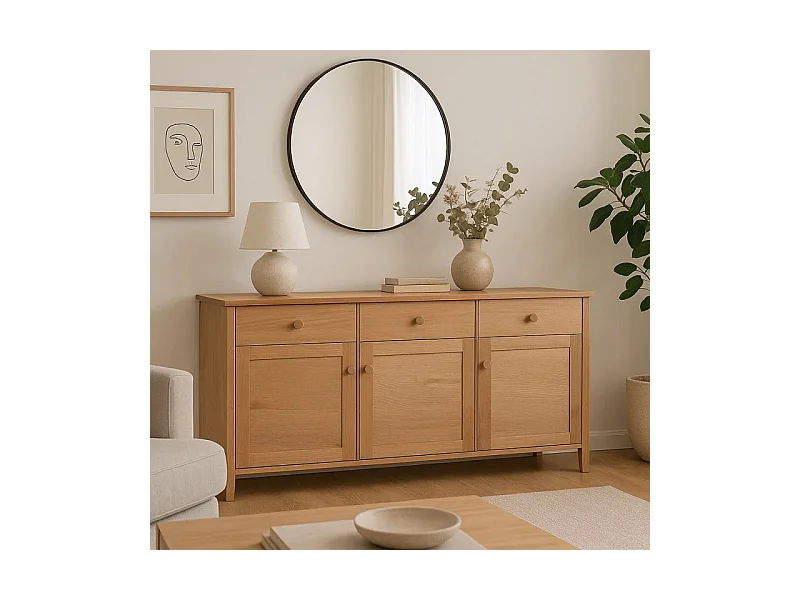 Commode en bois 74 x 143 cm Colorado V, 3 tiroirs 3 portes, coloris chêne