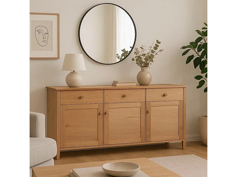 Houten ladekast 74 x 143 cm Colorado V, 3 lades 3 deuren, kleur eiken