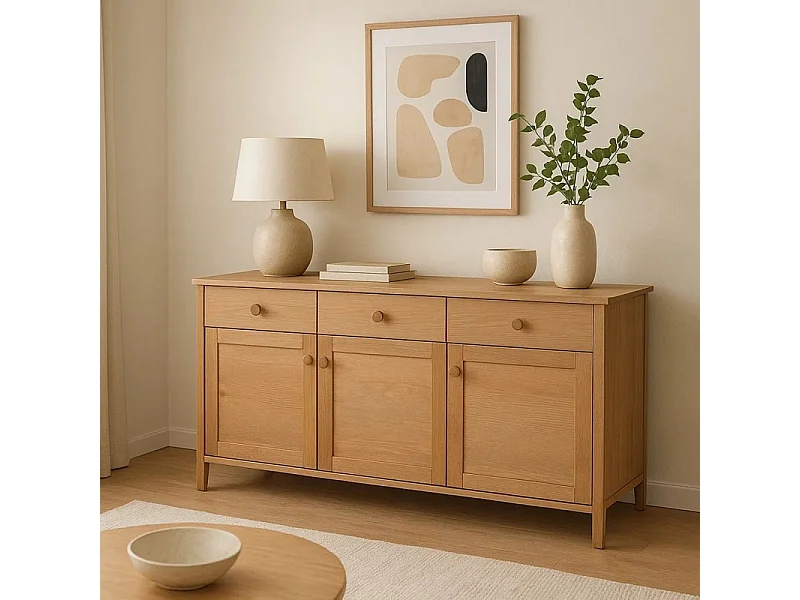 Commode en bois 74 x 143 cm Colorado V, 3 tiroirs 3 portes, coloris chêne