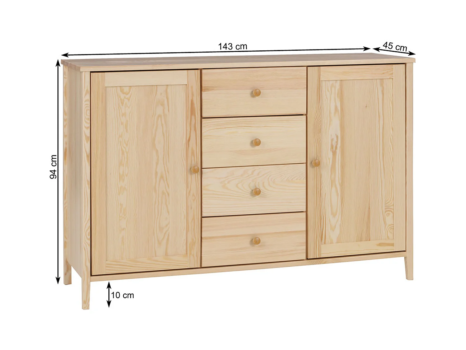 Komoda drewniana 94 x 143 cm Colorado IV, 4 szuflady 2 drzwi, sosnowa