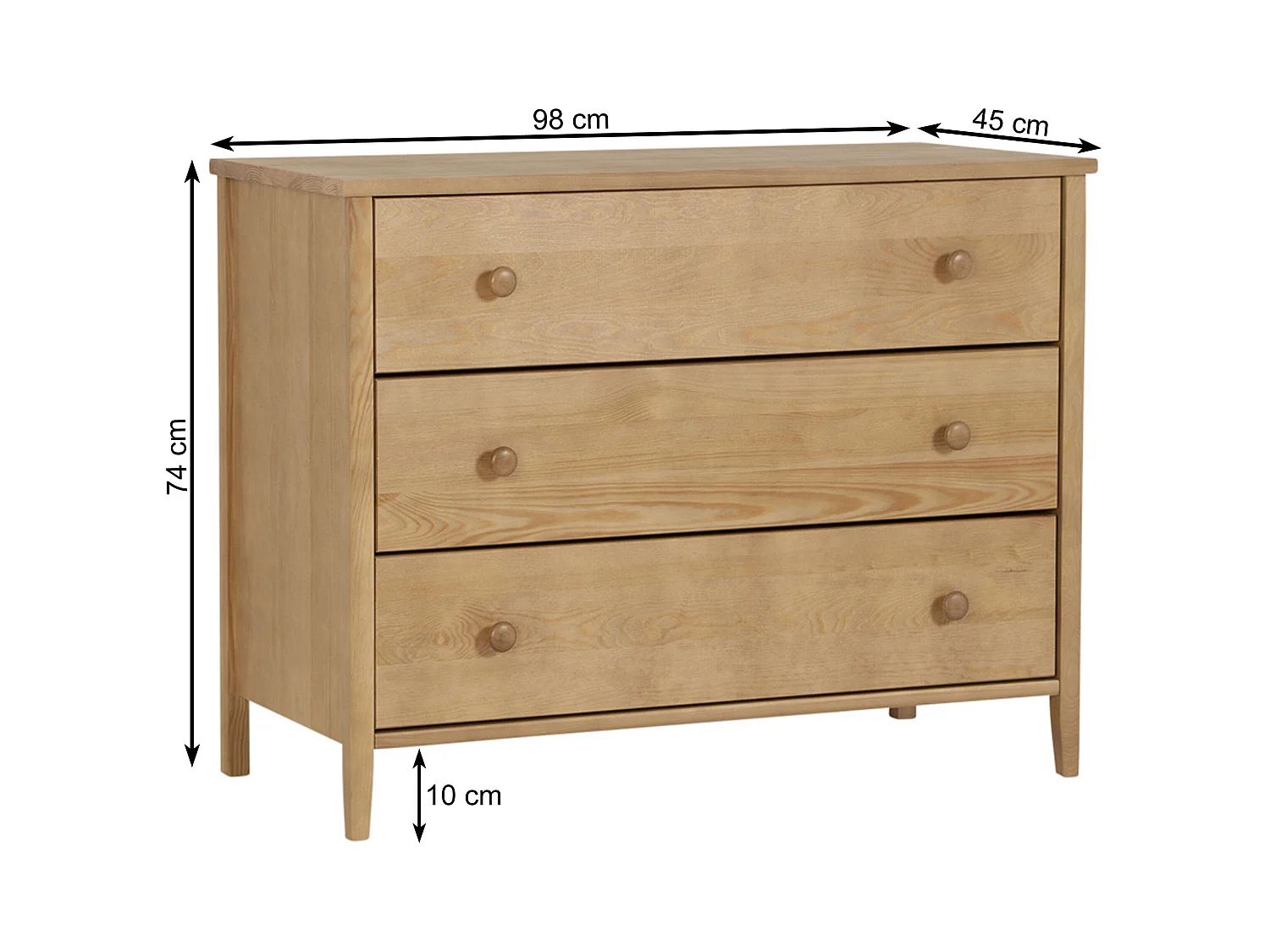 Holzkommode 74 x 98 cm Colorado I, 3 Schubladen, Farbe Eiche