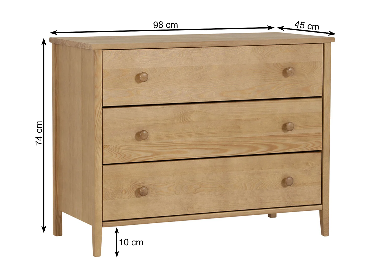 Commode en bois 74 x 98 cm Colorado I, 3 tiroirs, couleur chêne