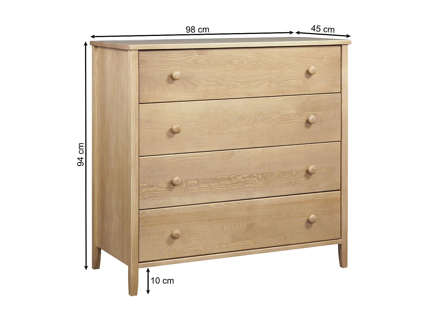 Commode en bois 98 cm Colorado II, 4 tiroirs, couleur châtaigne