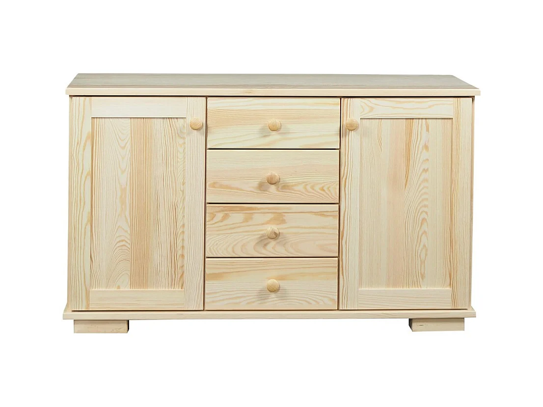 Bois massif 115 cm Commode moderne, 2 portes, 4 tiroirs, pin