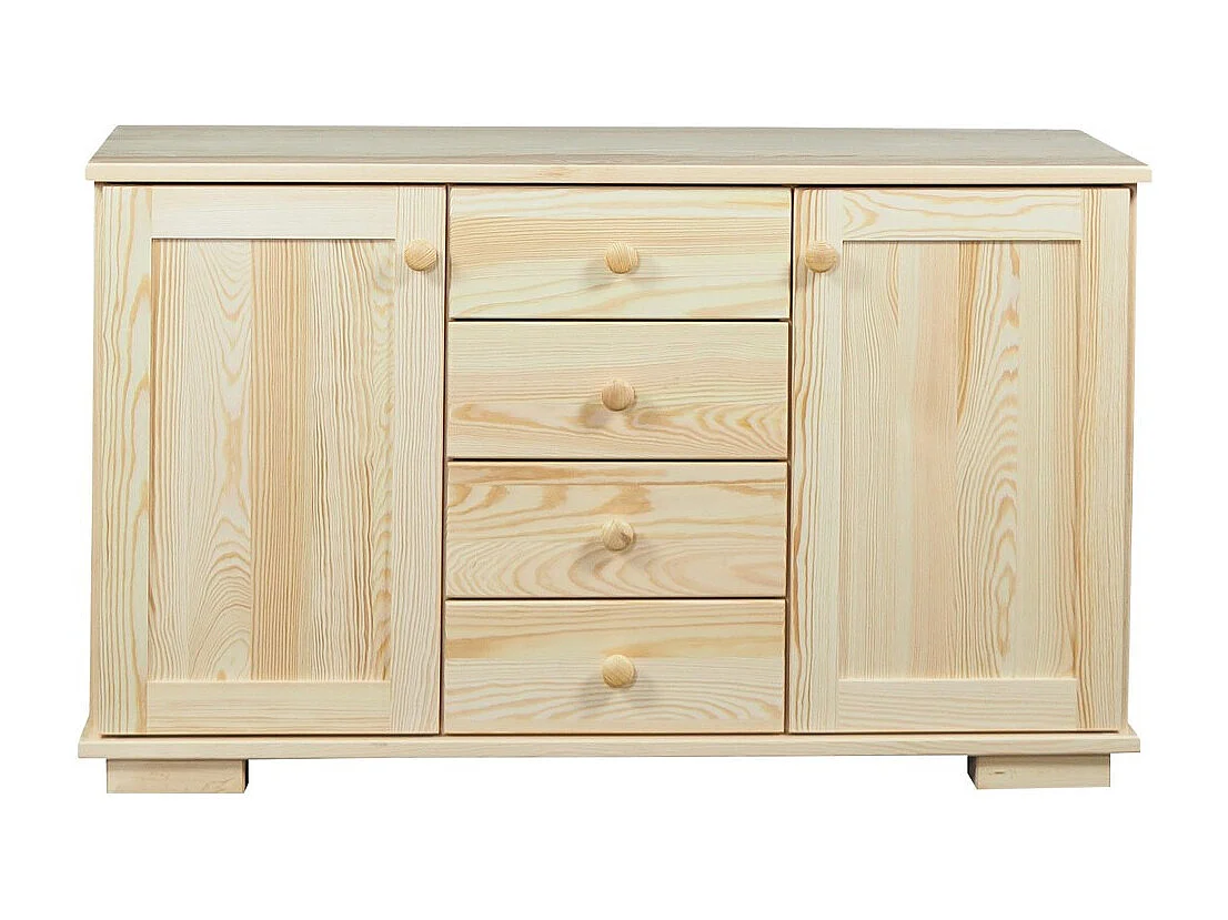 Bois massif 115 cm Commode moderne, 2 portes, 4 tiroirs, pin