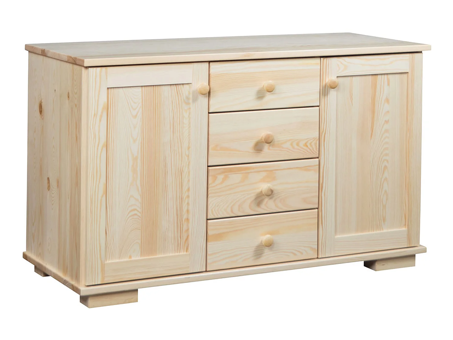 Bois massif 115 cm Commode moderne, 2 portes, 4 tiroirs, pin