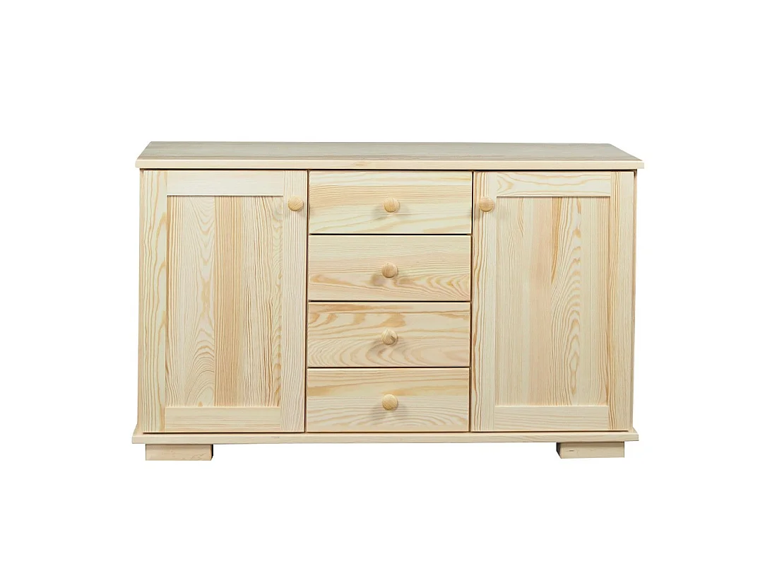 Bois massif 115 cm Commode moderne, 2 portes, 4 tiroirs, pin