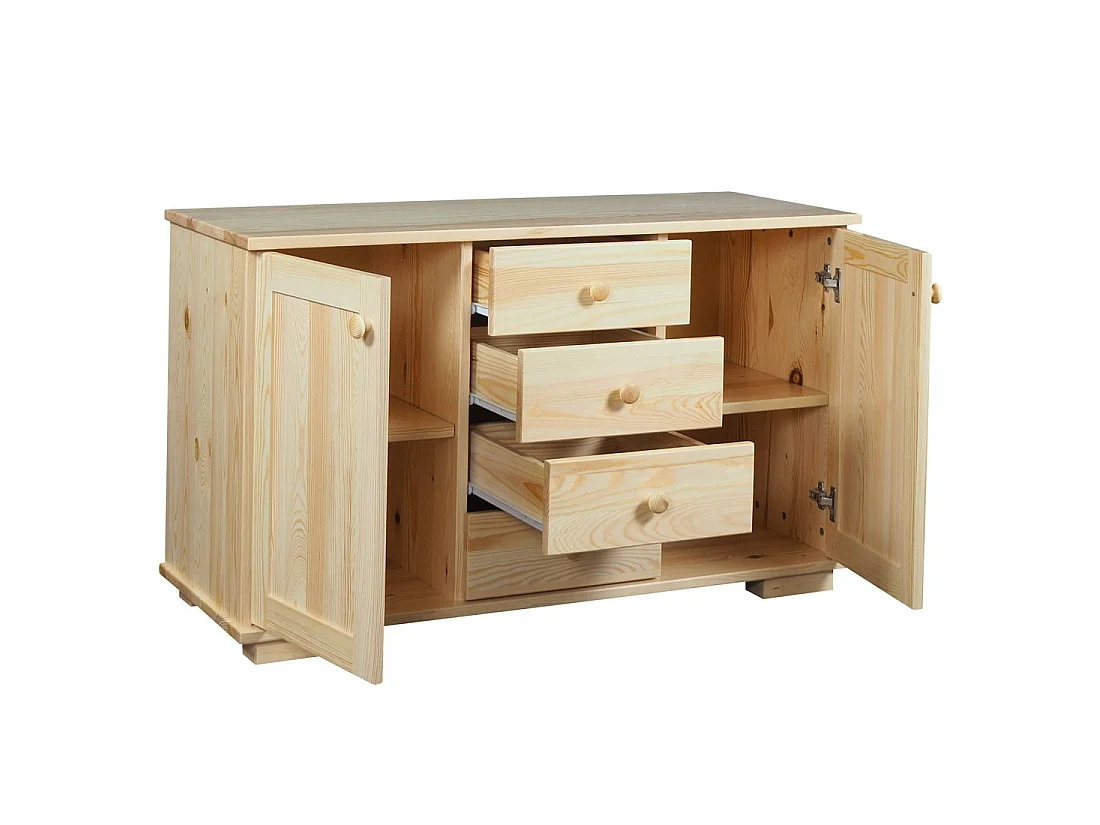 Bois massif 115 cm Commode moderne, 2 portes, 4 tiroirs, pin