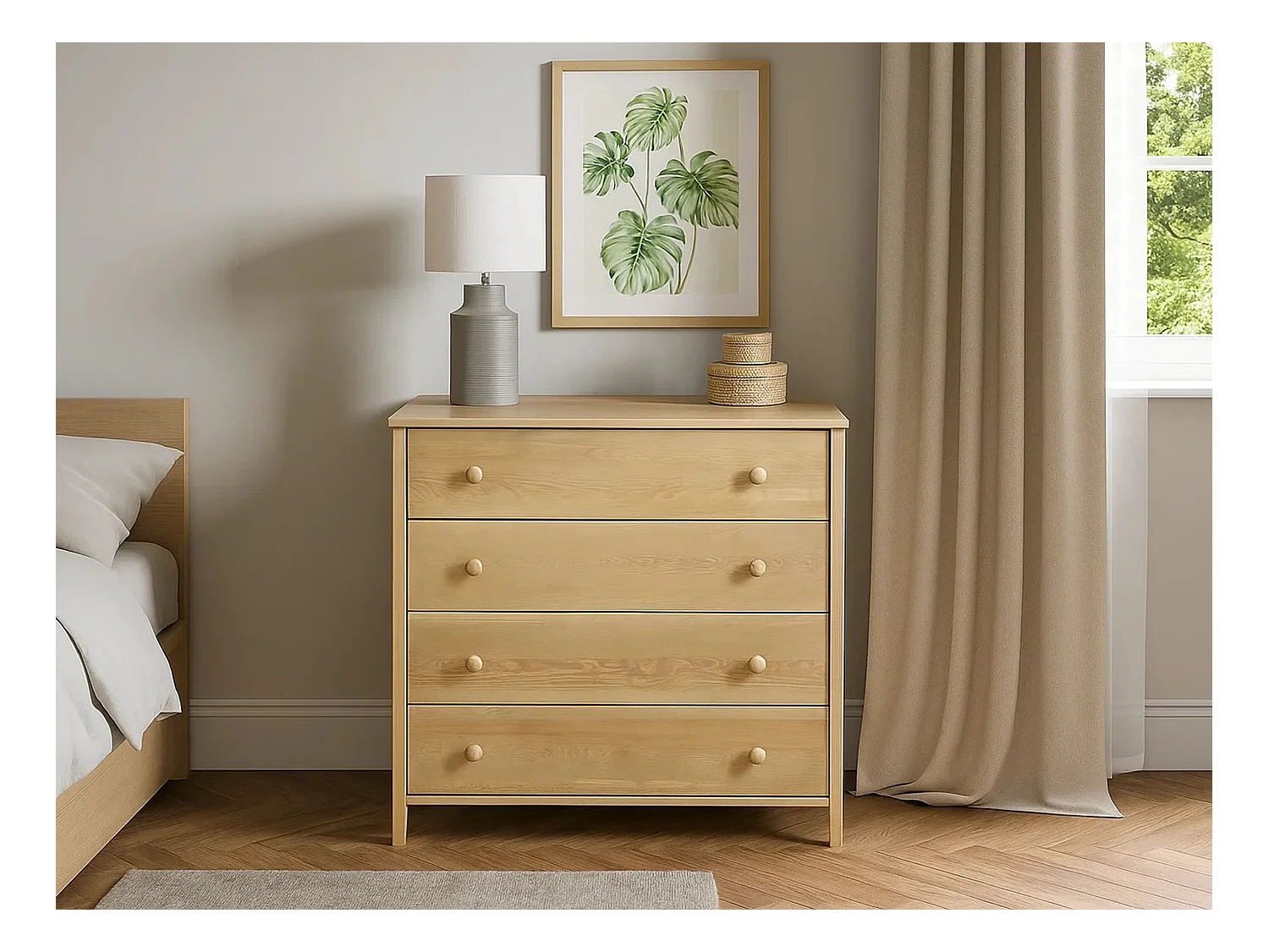 Commode en bois 98 cm Colorado II, 4 tiroirs, coloris chêne