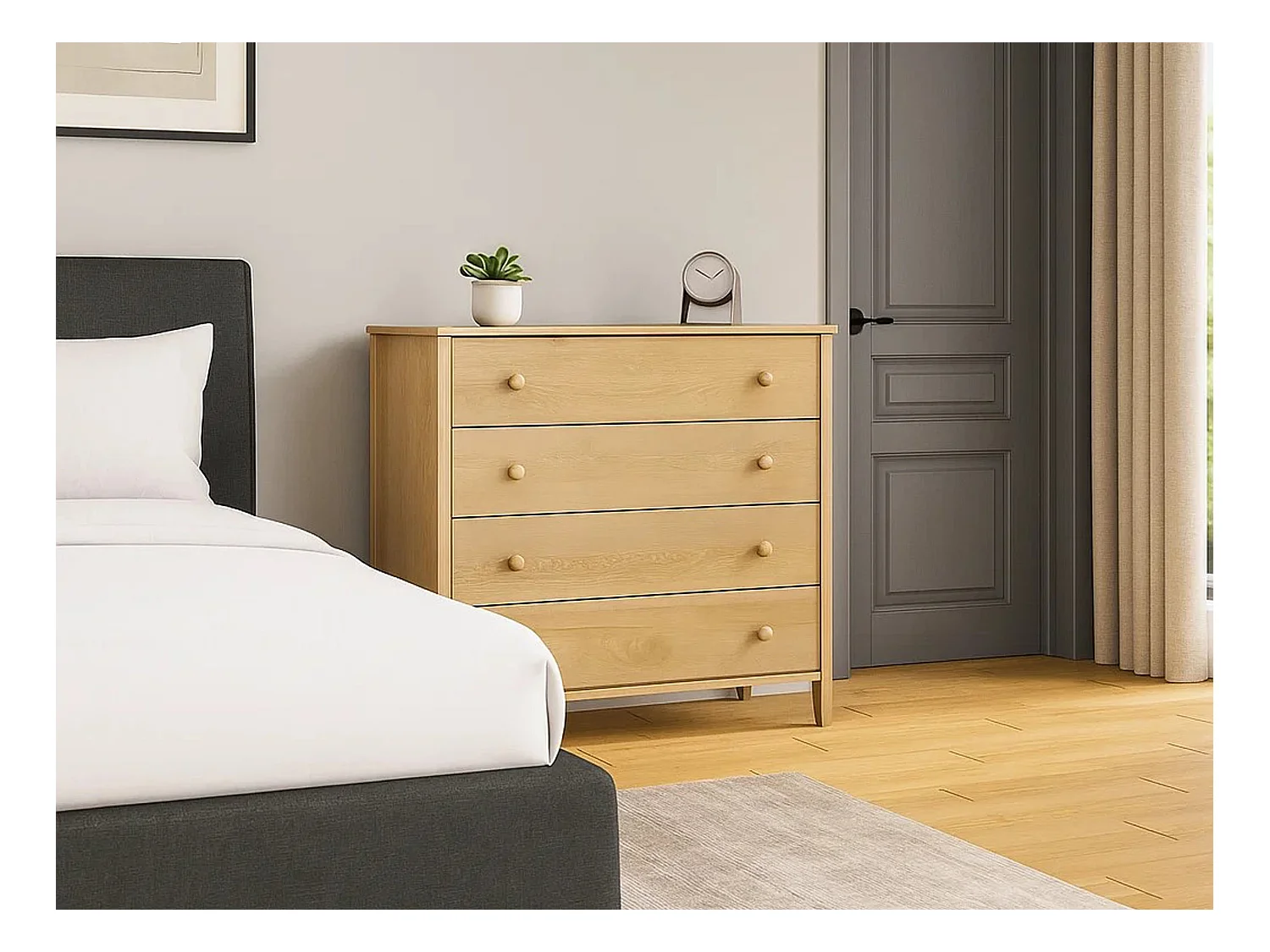 Commode en bois 98 cm Colorado II, 4 tiroirs, coloris chêne