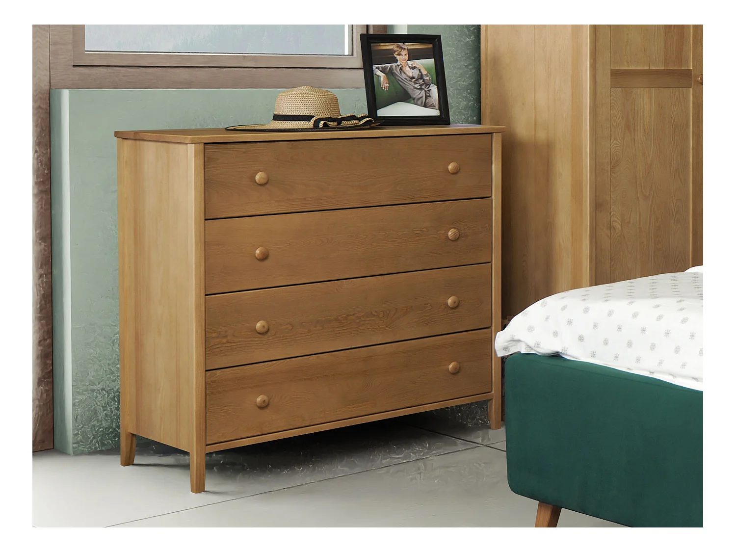 Commode en bois 98 cm Colorado II, 4 tiroirs, coloris chêne