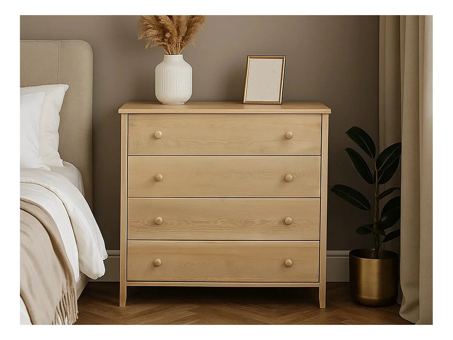 Commode en bois 98 cm Colorado II, 4 tiroirs, coloris chêne