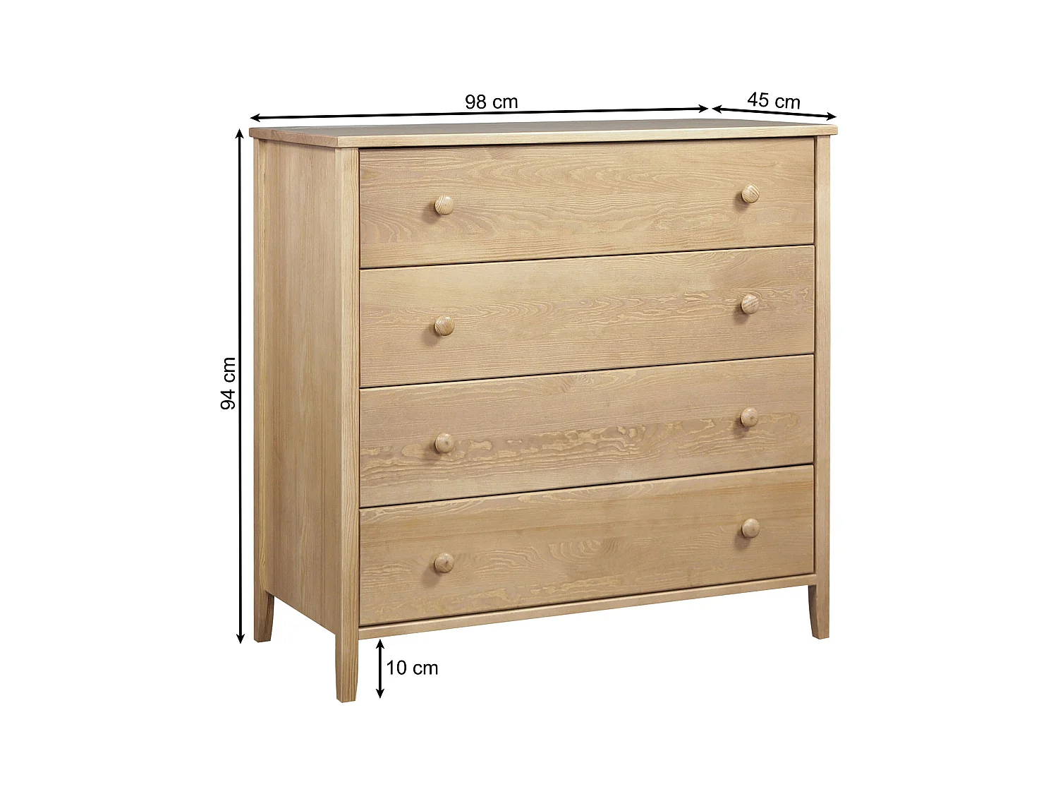 Commode en bois 98 cm Colorado II, 4 tiroirs, coloris chêne
