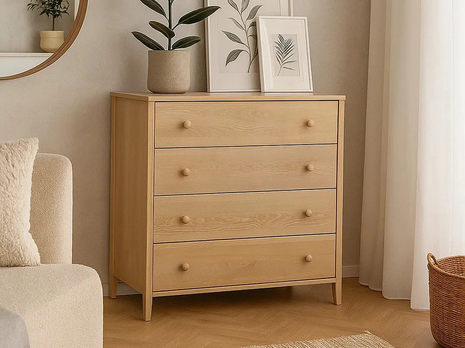 Commode en bois 98 cm Colorado II, 4 tiroirs, coloris chêne