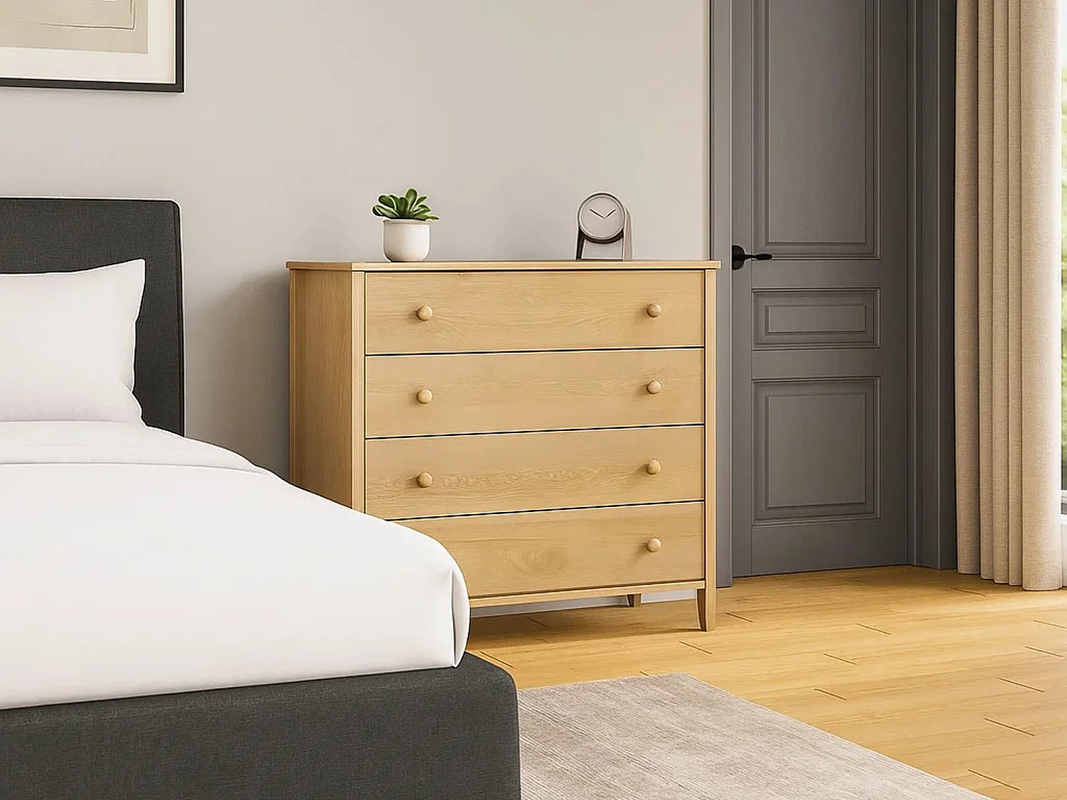 Commode en bois 98 cm Colorado II, 4 tiroirs, coloris chêne