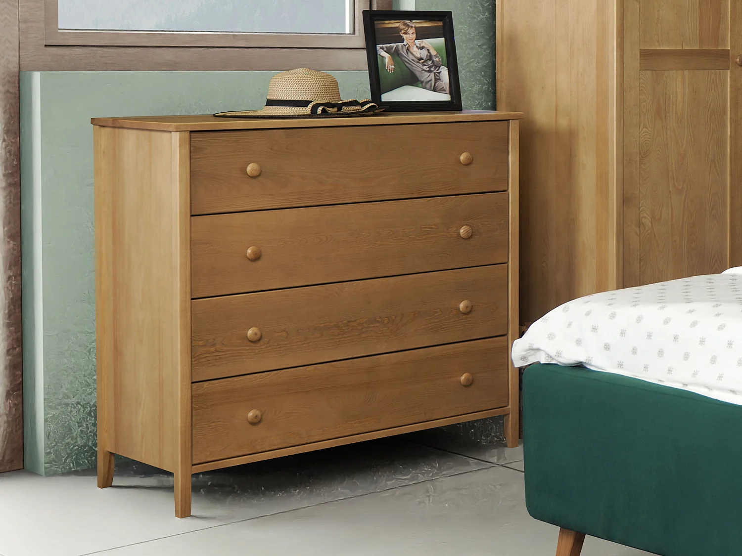 Commode en bois 98 cm Colorado II, 4 tiroirs, coloris chêne