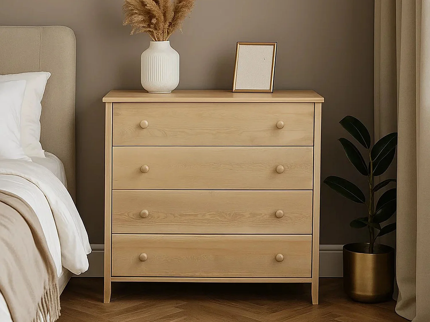 Commode en bois 98 cm Colorado II, 4 tiroirs, coloris chêne